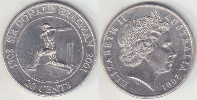2001 Australia 20 Cents (Bradman) A000959